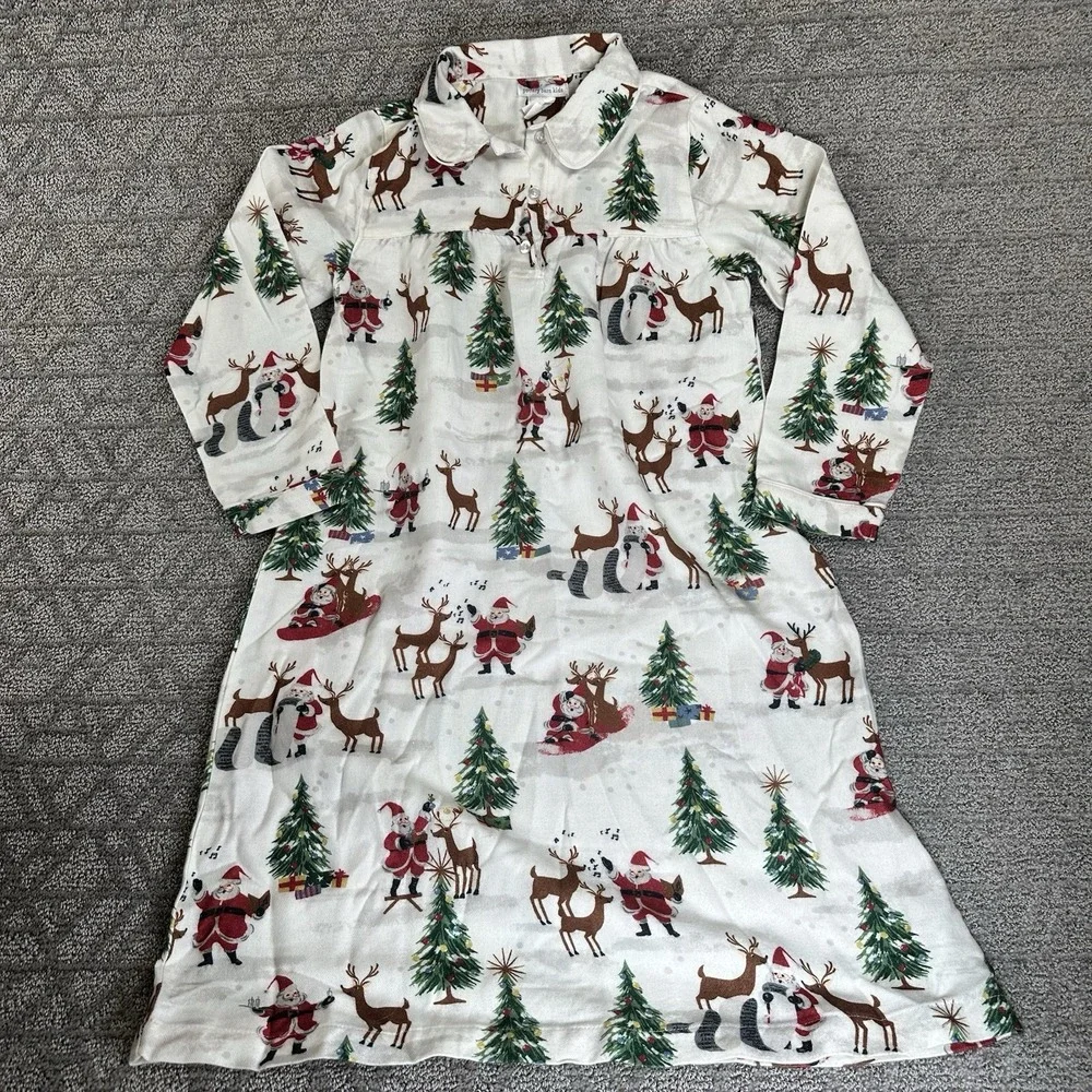 POTTERY‎ BARN KIDS Heritage Santa FLANNEL NIGHTGOWN Size 8